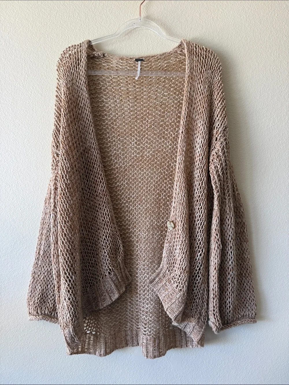 Free People Beige Crochet Knit Bell Sleeve Cardigan